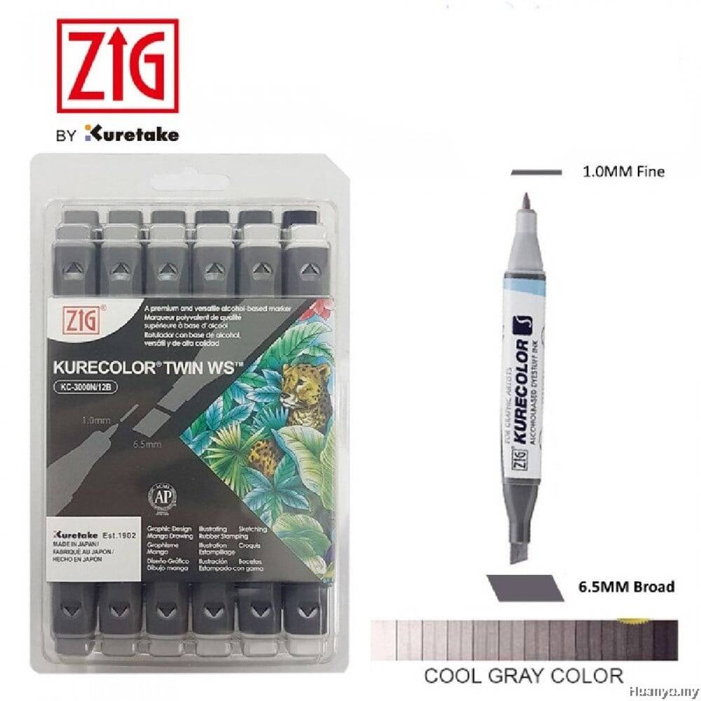 Zig Kurecolor Twin WS Soğuk Gri Tonlar 12'li Marker Set KC-3000N/12B8