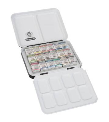 Schmincke Horadam Metal Kutu Özel Üretim Temel ve Metalik Renkler Suluboya Seti 18'li Yarım Tablet