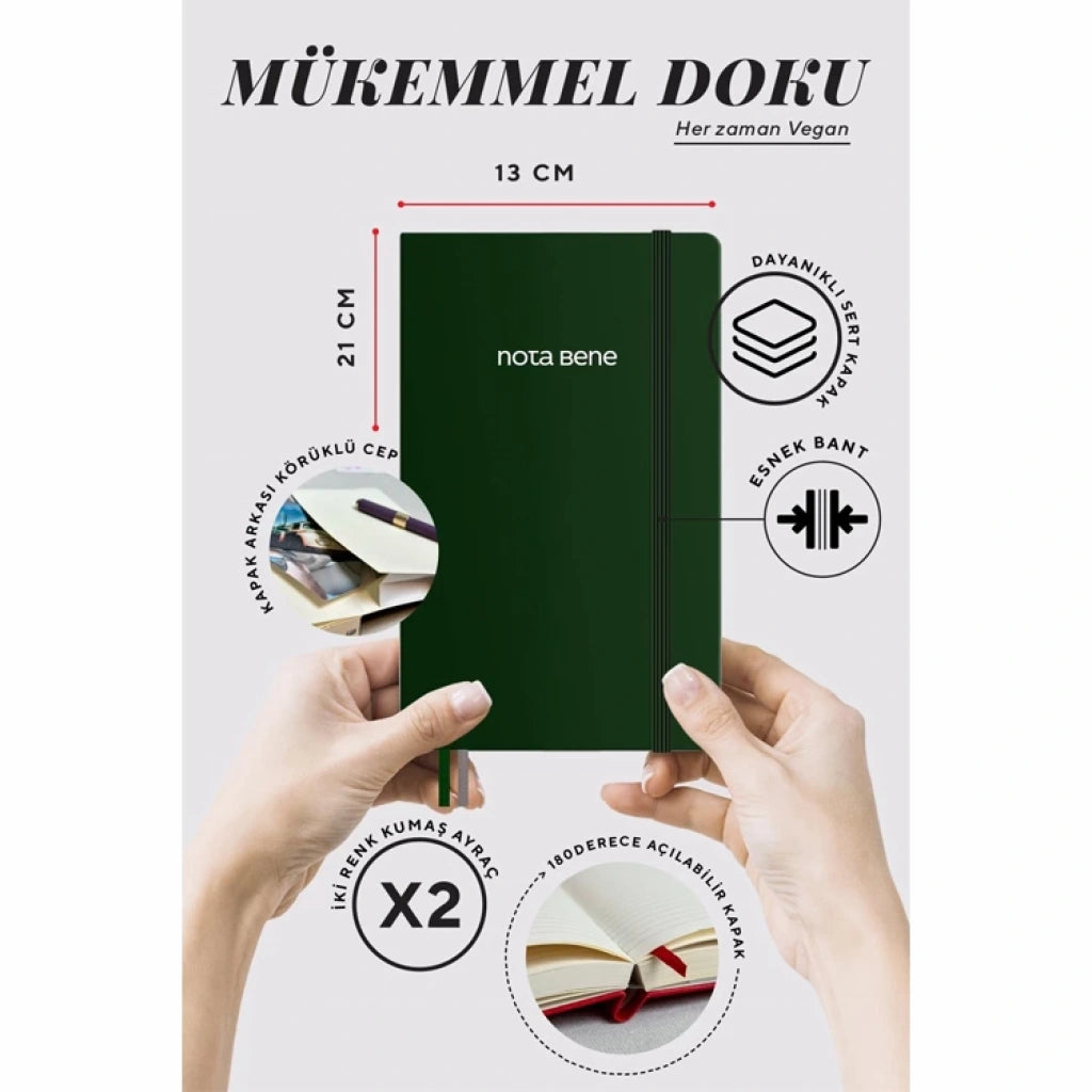 Victoria's Journals Classic Sert Kapak Çizgili Defter 13x21 cm 70 gr 400 Yaprak Yeşil