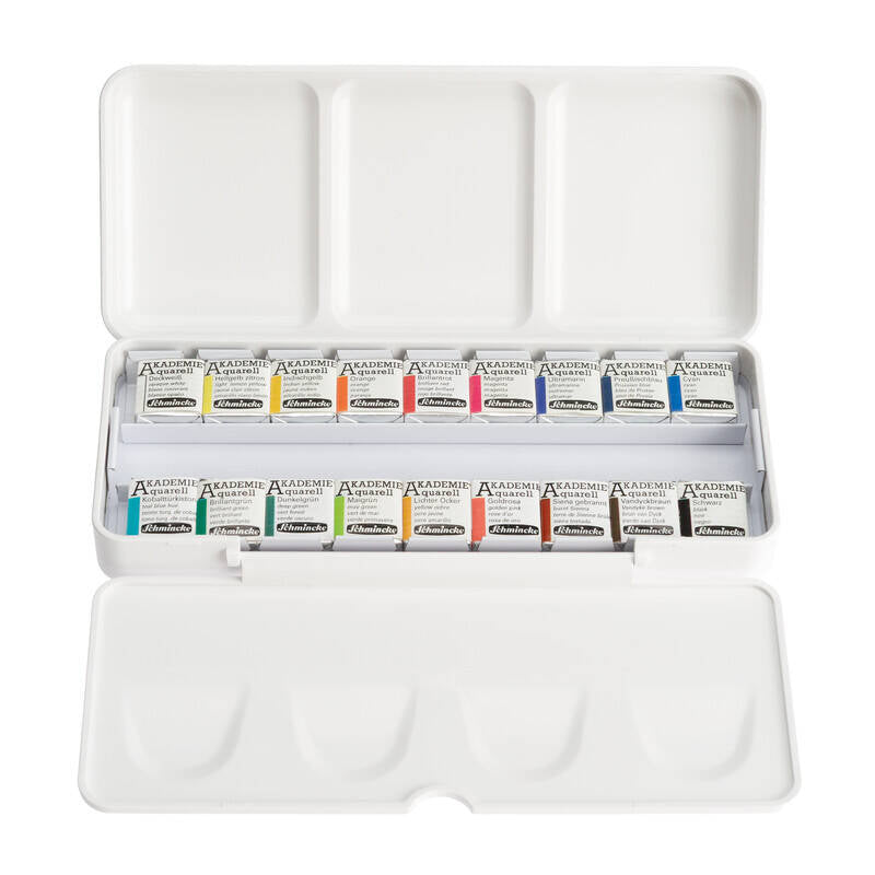 Schmincke Akademie Aquarell Plastic Box Watercolor Set 18 x Half Pans