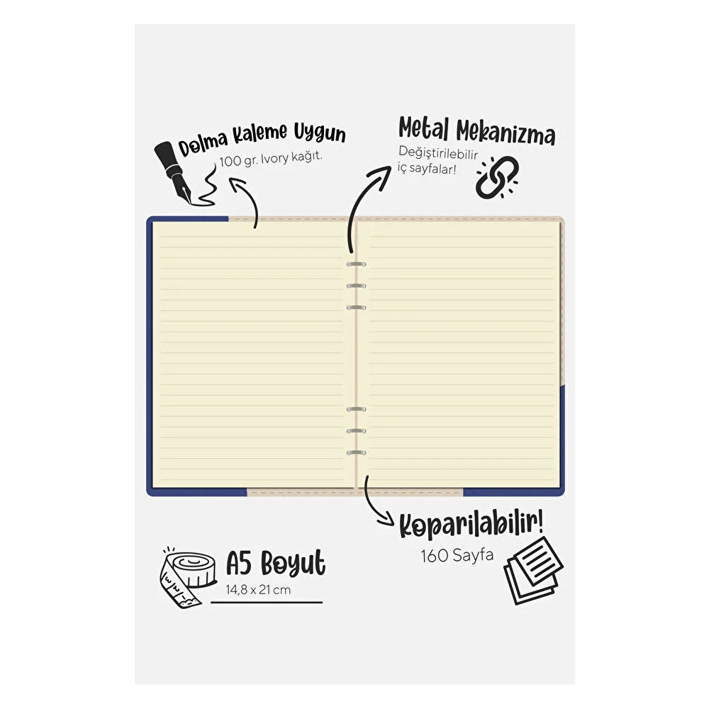 Victoria's Journals Mekanizmalı Vegan Kapak Defter A5 100 gr 160 Sayfa Siyah