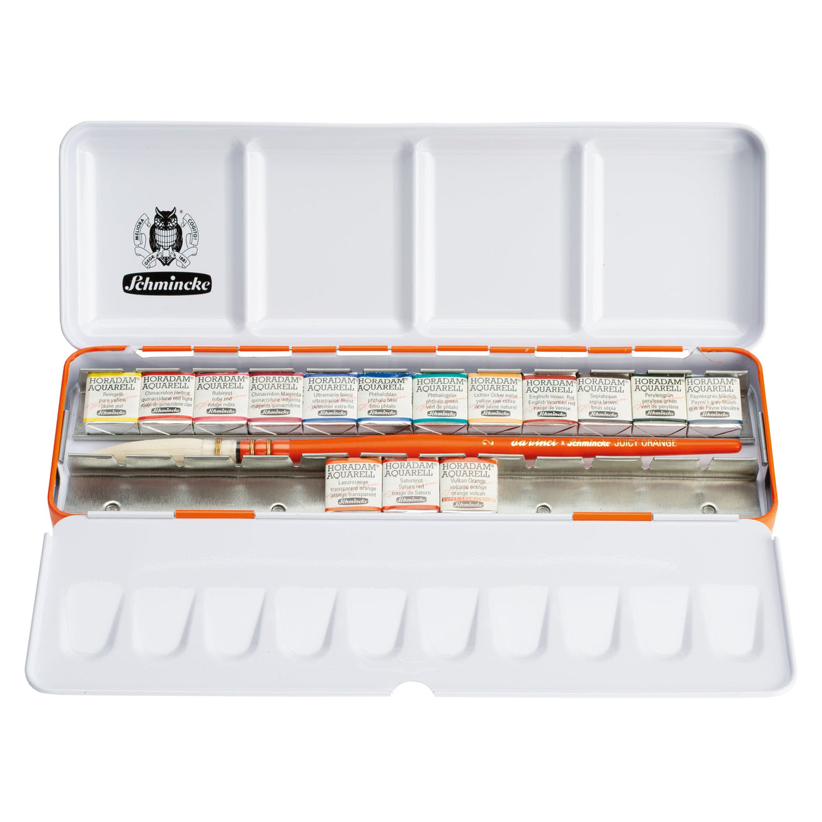 Schmincke Horadam Aquarell Artist Sulu Boya Juicy Orange Metal Kutu Set 15 x Yarım Tablet + Da Vinci Fırça - Görsel 2