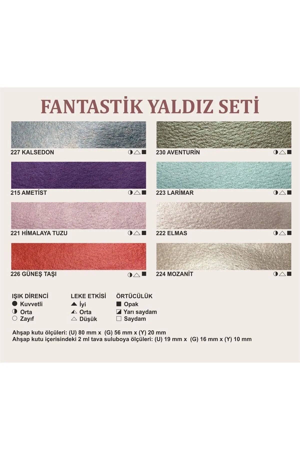 Şemse Fantastik Yaldız Suluboya Seti 8 x Yarım Tablet