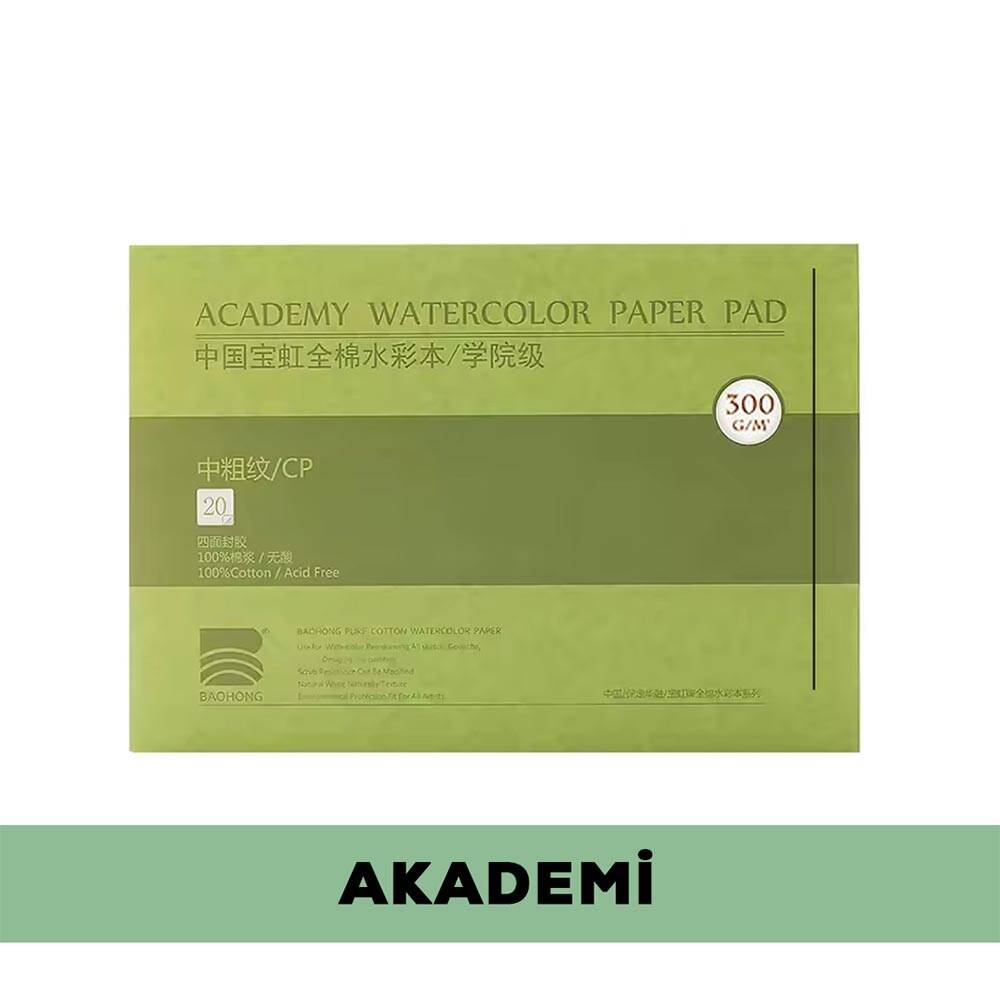 Baohong Suluboya Defteri Akademi %100 Pamuk 300 gr 15x21 cm 20 Yaprak Cold Press