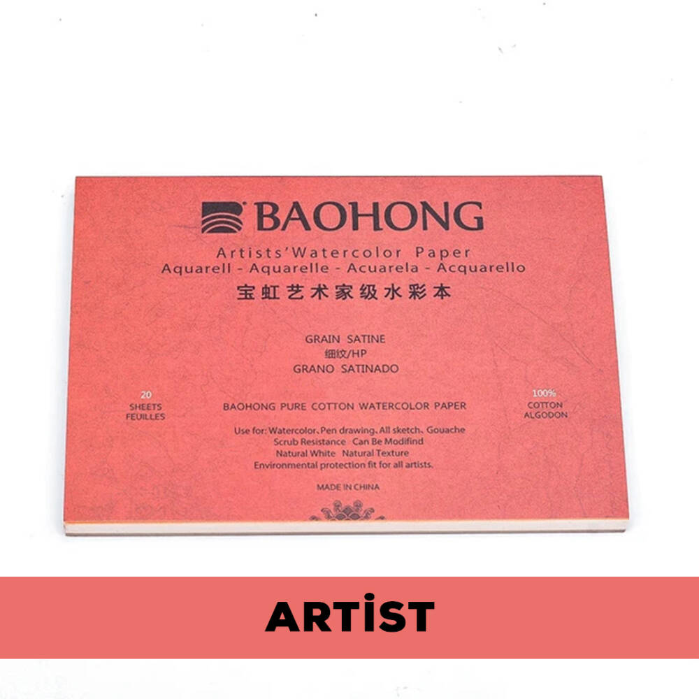 Baohong Suluboya Defteri Artist %100 Pamuk 300 gr 12,5x18 cm 20 Yaprak Hot Press