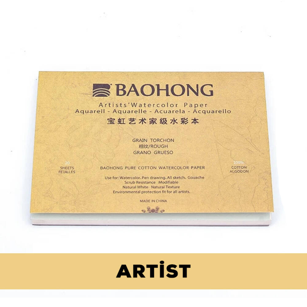 Baohong Suluboya Defteri Artist %100 Pamuk 300 gr 12,5x18 cm 20 Yaprak Rough