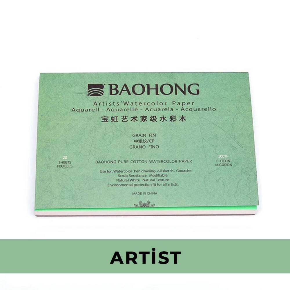 Baohong Suluboya Defteri Artist %100 Pamuk 300 gr 26x36 cm 20 Yaprak Cold Press
