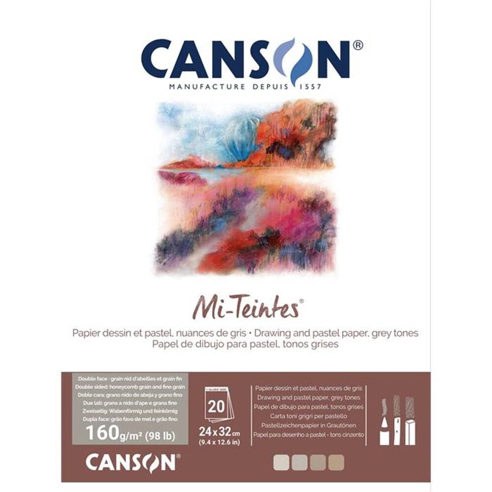Canson Mi-Teintes Pastel Defteri 160 gr 24x32 cm 20 sf Gri Tonları