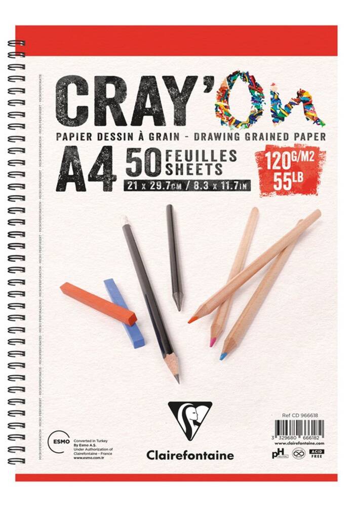 Clairefontaine CrayOn Çizim Blok A4 120 Gr 50 Yaprak Yandan Spiralli