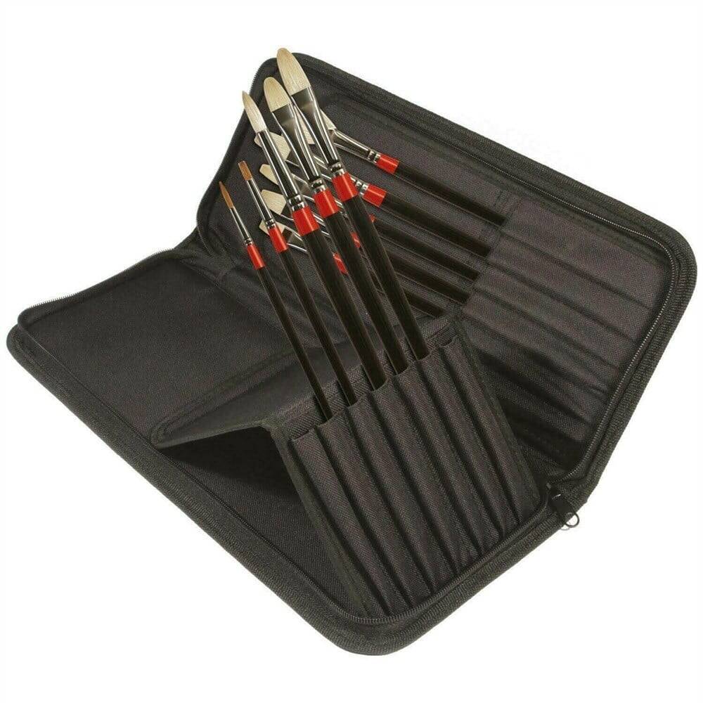 Daler Rowney Aquafine Classic Zip Case 10 Artists Watercolour Brushes Long Handle