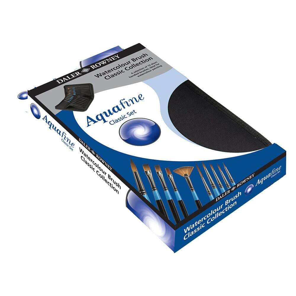 Daler Rowney Aquafine Classic Zip Case 10 Artists Watercolour Brushes Short Handle