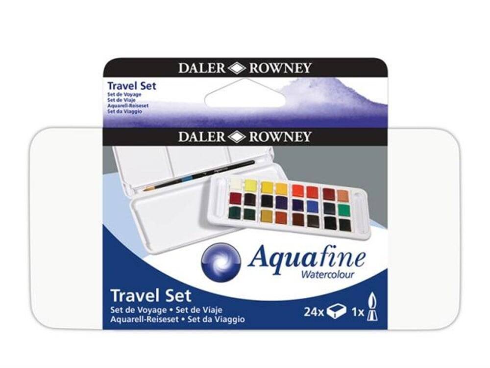 Daler Rowney Aquafine Suluboya Travel Set Fırça Hediyeli Plastik Kutu 24lü