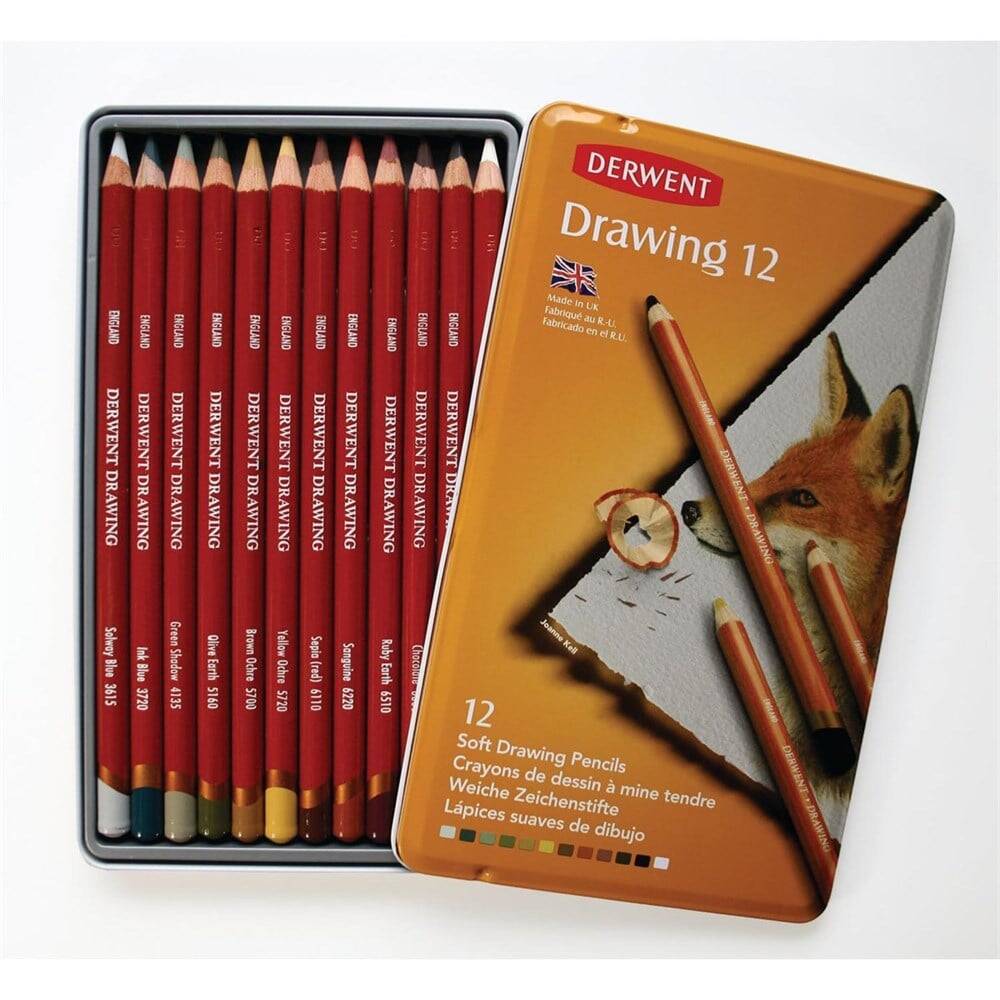 Derwent Drawing Yağlı Eskiz Çizim Kalemi 12li Teneke Kutu