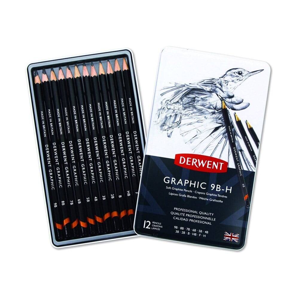Derwent Graphic Pencil Soft Dereceli Kalem Seti 12li Teneke Kutu Sketching Eskiz
