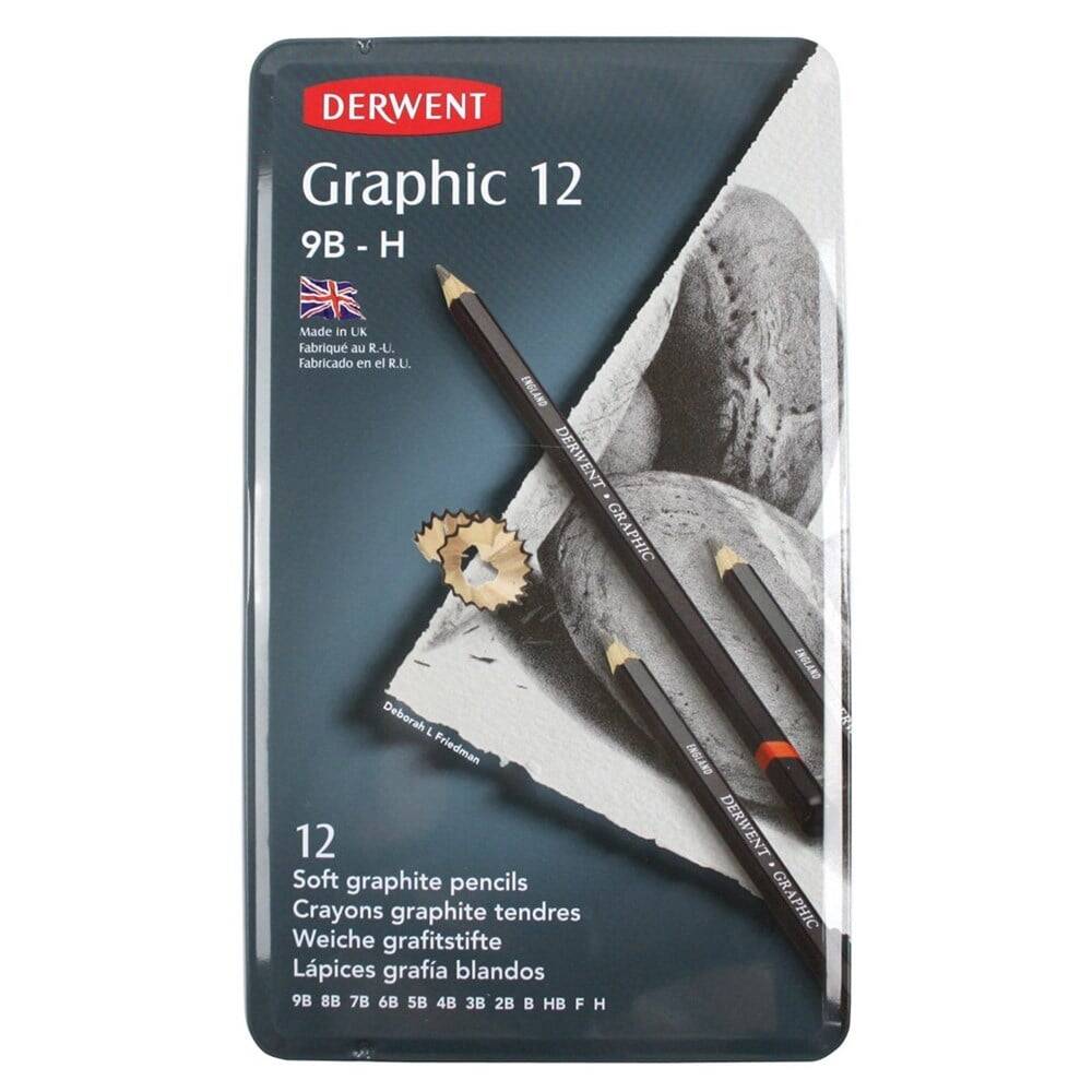 Derwent Graphic Pencil Soft Dereceli Kalem Seti 12li Teneke Kutu Sketching Eskiz