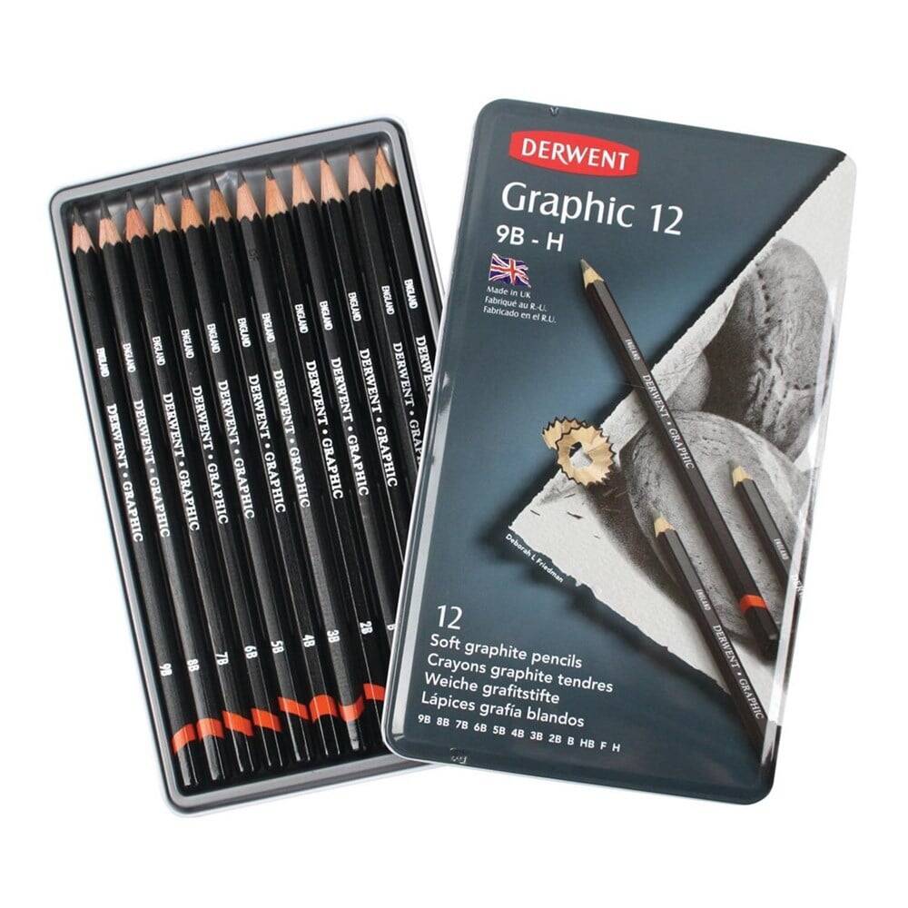 Derwent Graphic Pencil Soft Dereceli Kalem Seti 12li Teneke Kutu Sketching Eskiz