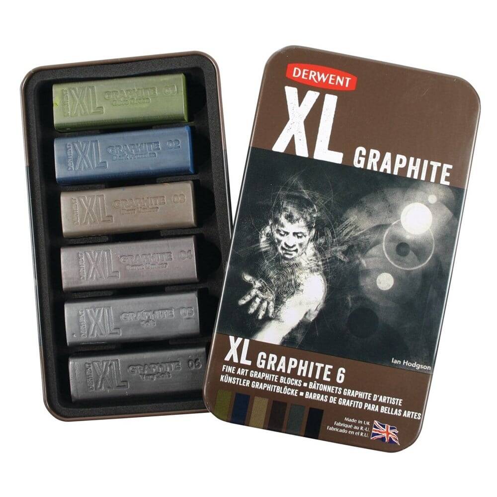 Derwent Xl Graphite Block Kalın Grafit Füzen 6lı Teneke Kutu