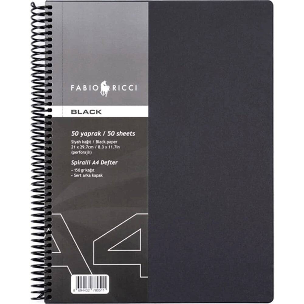 Fabio Ricci Black Spiralli Siyah Defter 50 yaprak A4