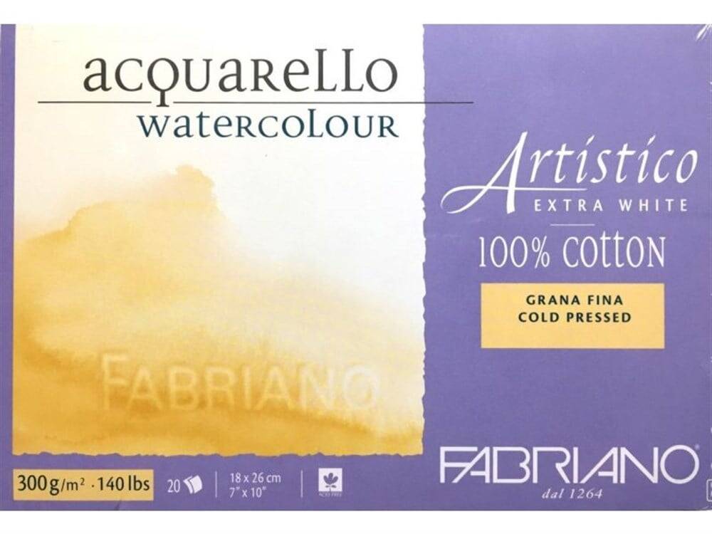 Fabriano Artistico Suluboya Defteri Extra White Grana Fina C.Pressed 300gr, 18x26 cm 20 Sayfa