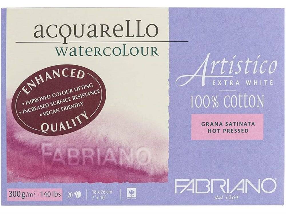 Fabriano Artistico Suluboya Defteri Extra White Grana Satinata H.Pressed 300gr, 18x26 cm 20 Sayfa