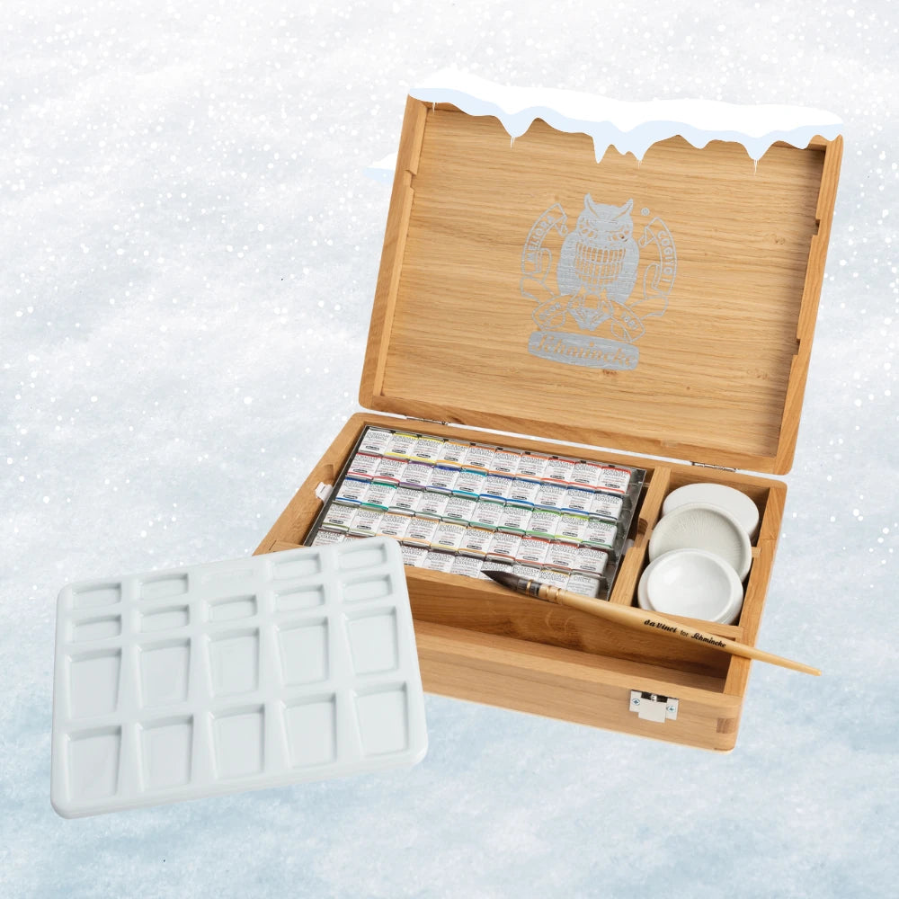 Schmincke Horadam Aquarell Ahşap Kutu Artist Sulu Boya Seti 50 x Yarım Tablet 74790