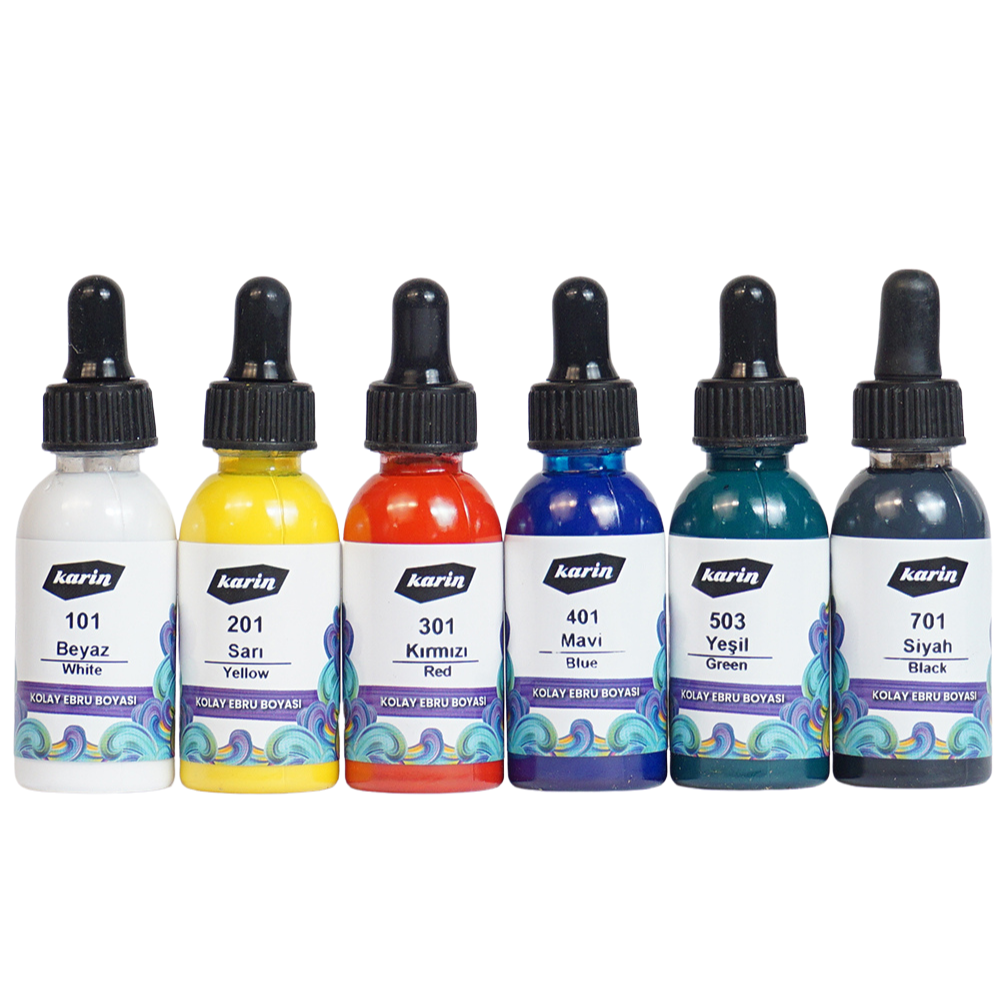 Karin Kolay Ebru 6 Renk Boya Seti (Damlalıklı Şişe) 30 ml
