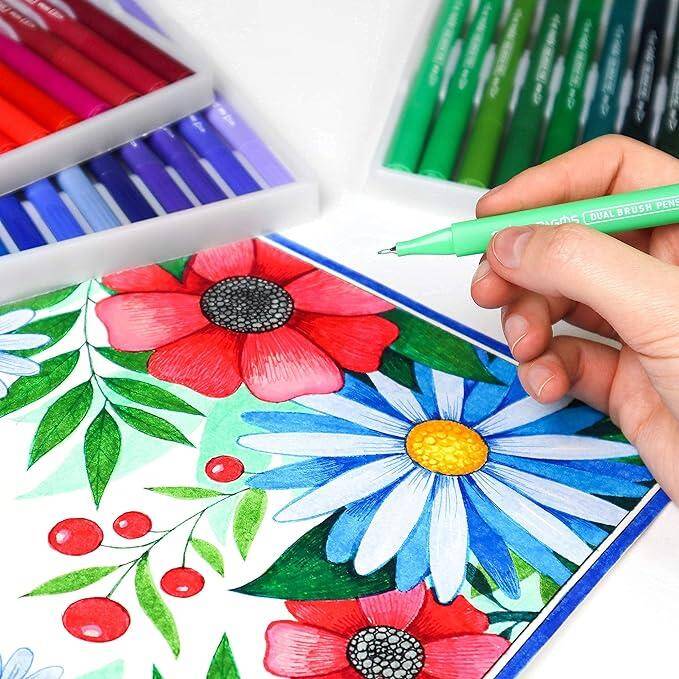 Pagos 120 Color Dual Brush Water-Based Marker Set