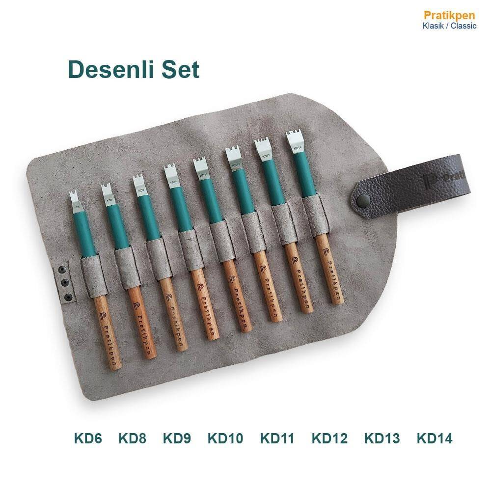 Pratikpen (T) Patterned Calligraphy Pen Set of 8 - Leather Pen Holder