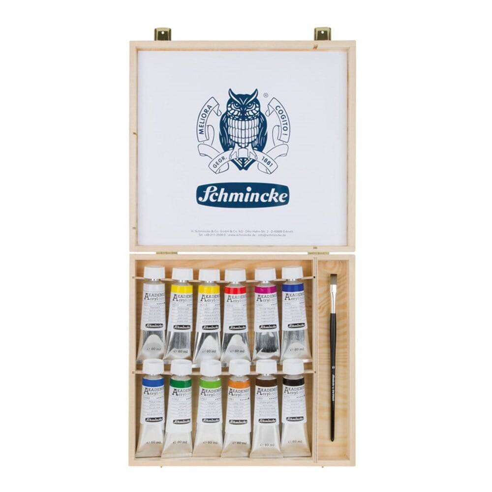 Schmincke Akademie Akrilik Boya Seti Ahşap Kutu 12 x 60 ml