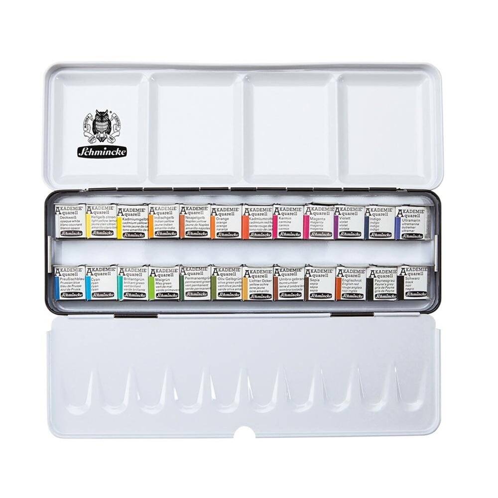 Schmincke Akademie Aquarell Metal Kutu Sulu Boya Seti 24 X Yarım Tablet 75424