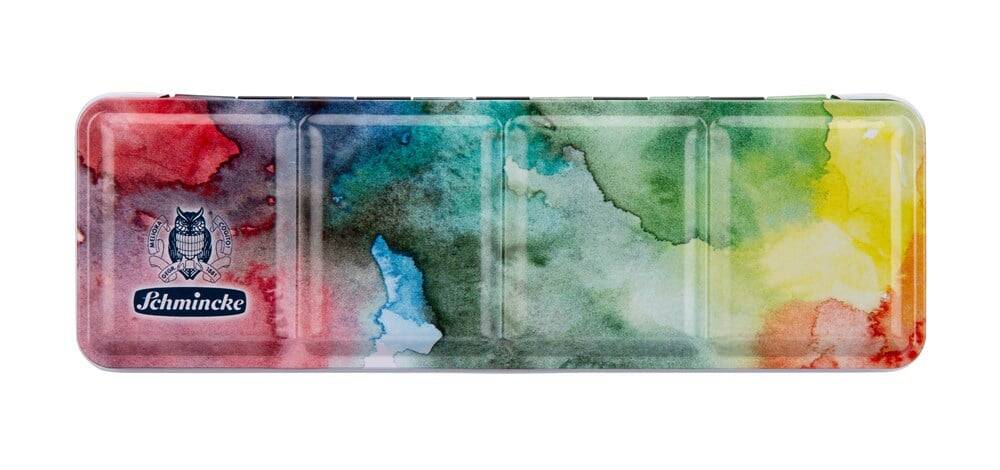 Schmincke Akademie Aquarell Metal Renkli Kutu Sulu Boya Seti Özel Seri 24 x Yarım Tablet