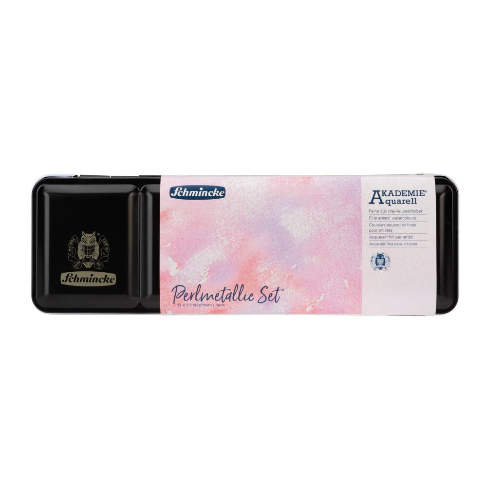 Schmincke Akademie Aquarell Perlmetallic Metal Kutu Sulu Boya Seti 12 x Yarım Tablet