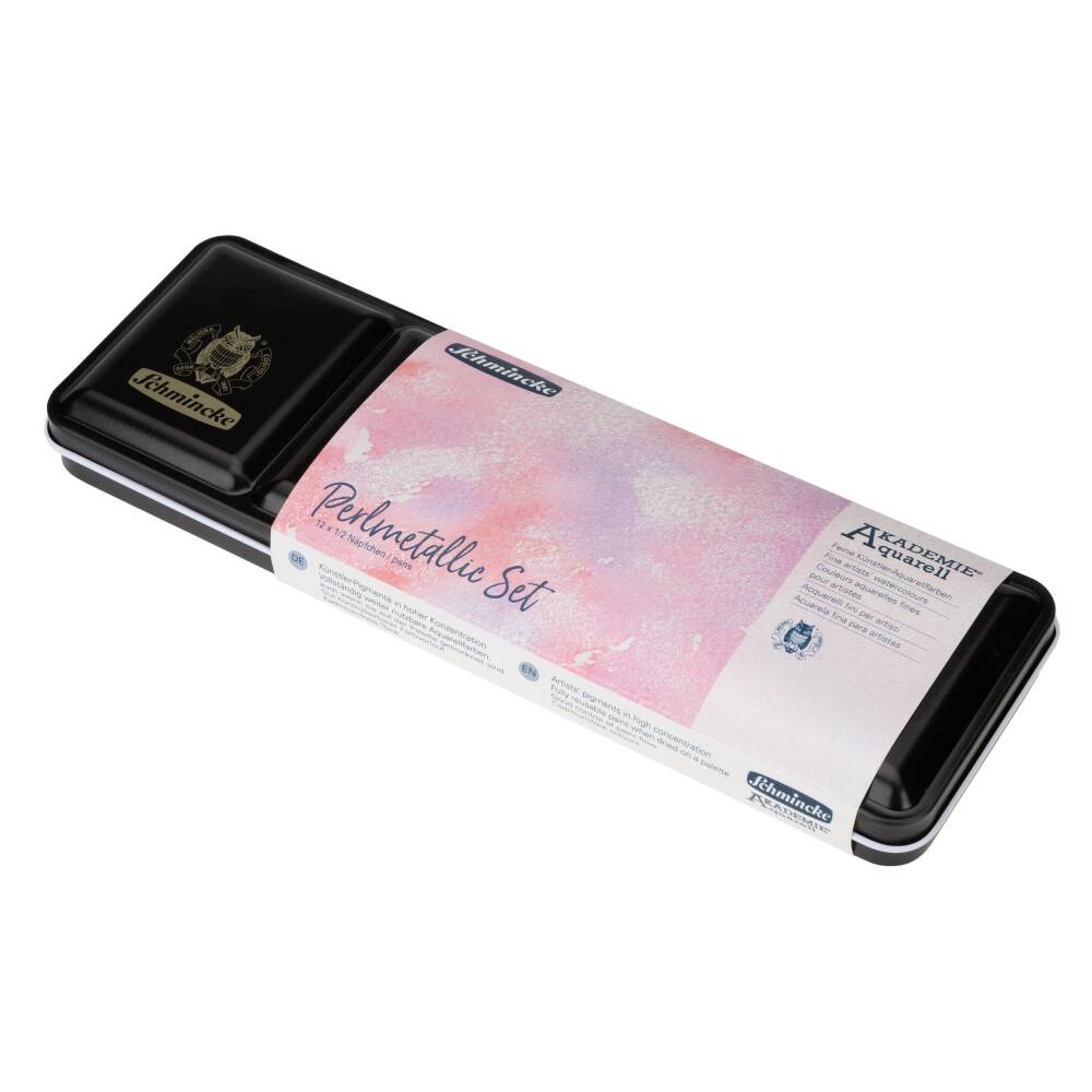 Schmincke Akademie Aquarell Perlmetallic Metal Kutu Sulu Boya Seti 12 x Yarım Tablet