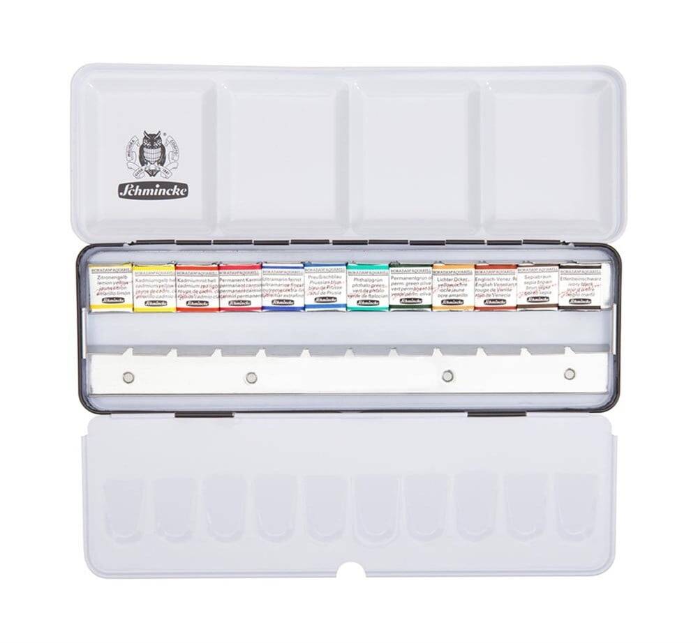 Schmincke Horadam Aquarell Ekstra Boşluklu Metal Kutu Artist Sulu Boya Seti 12 X Yarım Tablet 74412