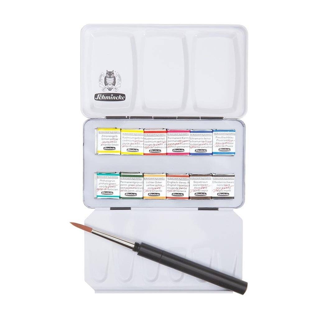 Schmincke Horadam Aquarell Metal Kutu Cep Artist Sulu Boya Seti 12 X Yarım Tablet 74012