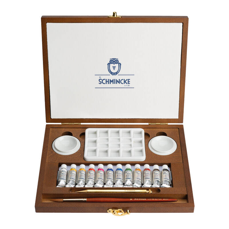 Schmincke Horadam Aquarell Retro Colors Wooden Box Artist Watercolor Set 12 x 5 ml Tubes