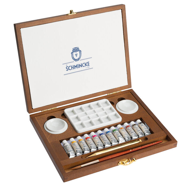 Schmincke Horadam Aquarell Retro Colors Wooden Box Artist Watercolor Set 12 x 5 ml Tubes