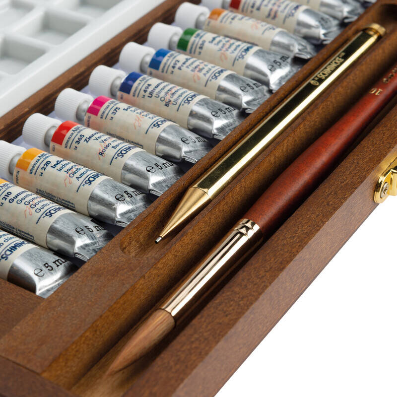 Schmincke Horadam Aquarell Retro Colors Wooden Box Artist Watercolor Set 12 x 5 ml Tubes