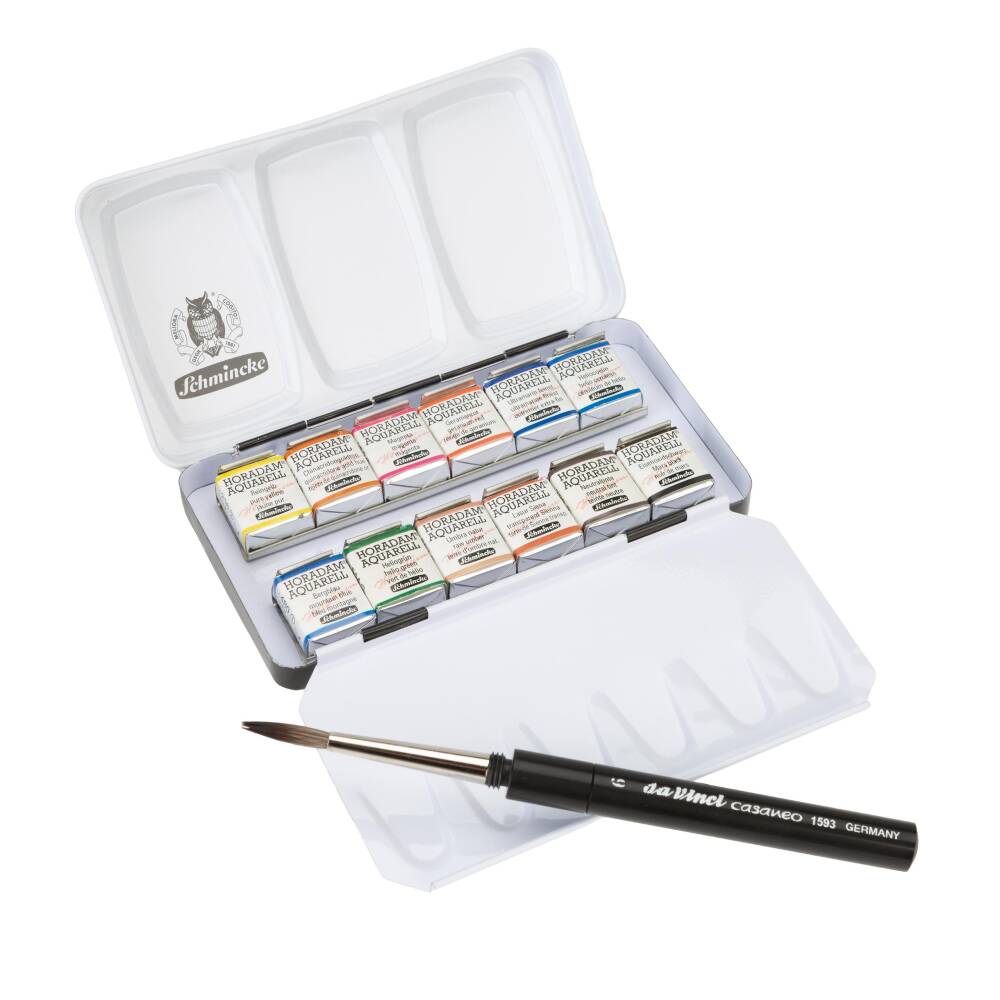 Schmincke Horadam Aquarell Seyahat Suluboya Seti 12 x Yarım Tablet Casaneo Fırça Hediyeli 74652