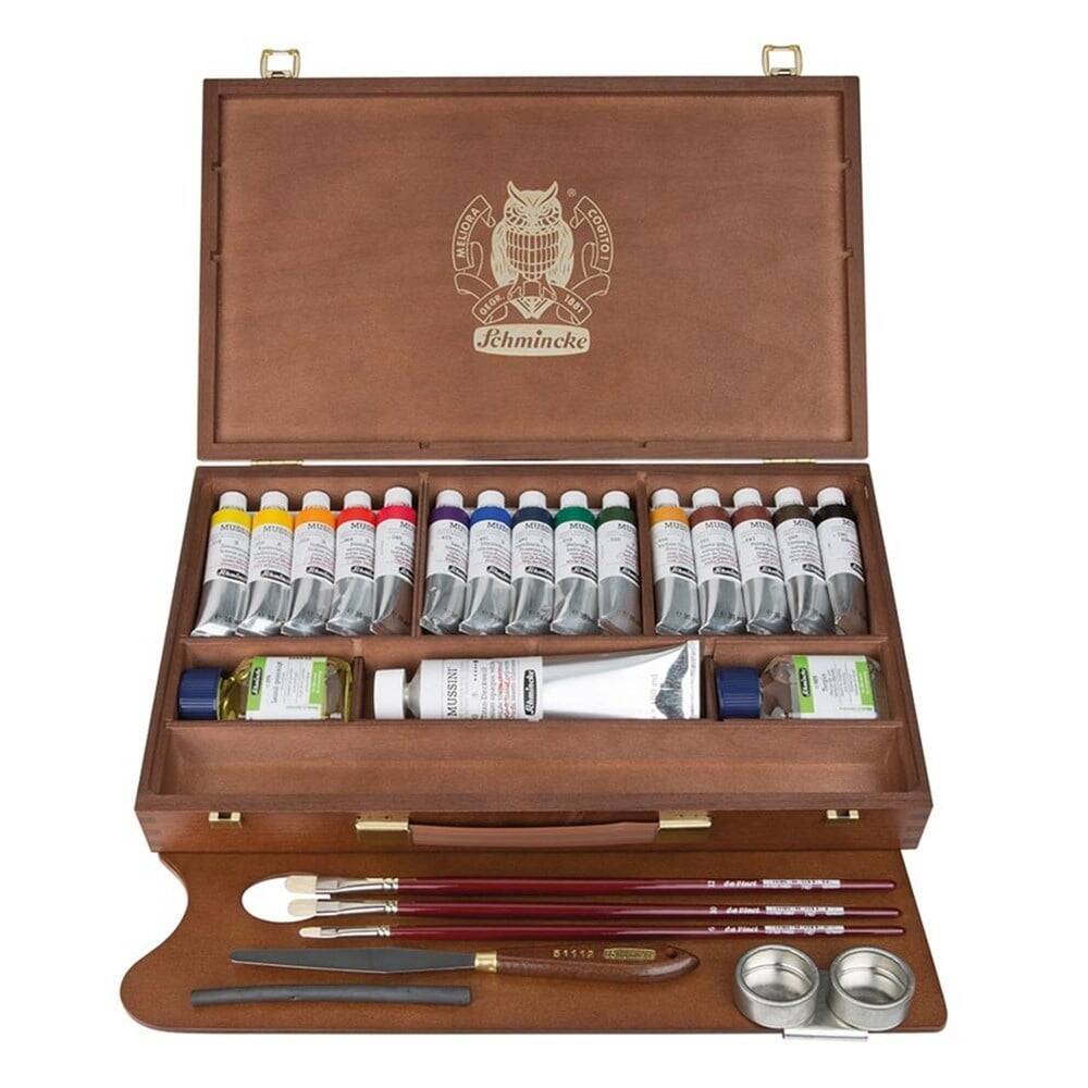 Schmincke Mussini Yağlı Boya Set Ahşap Kutu,15x35ml + white120ml