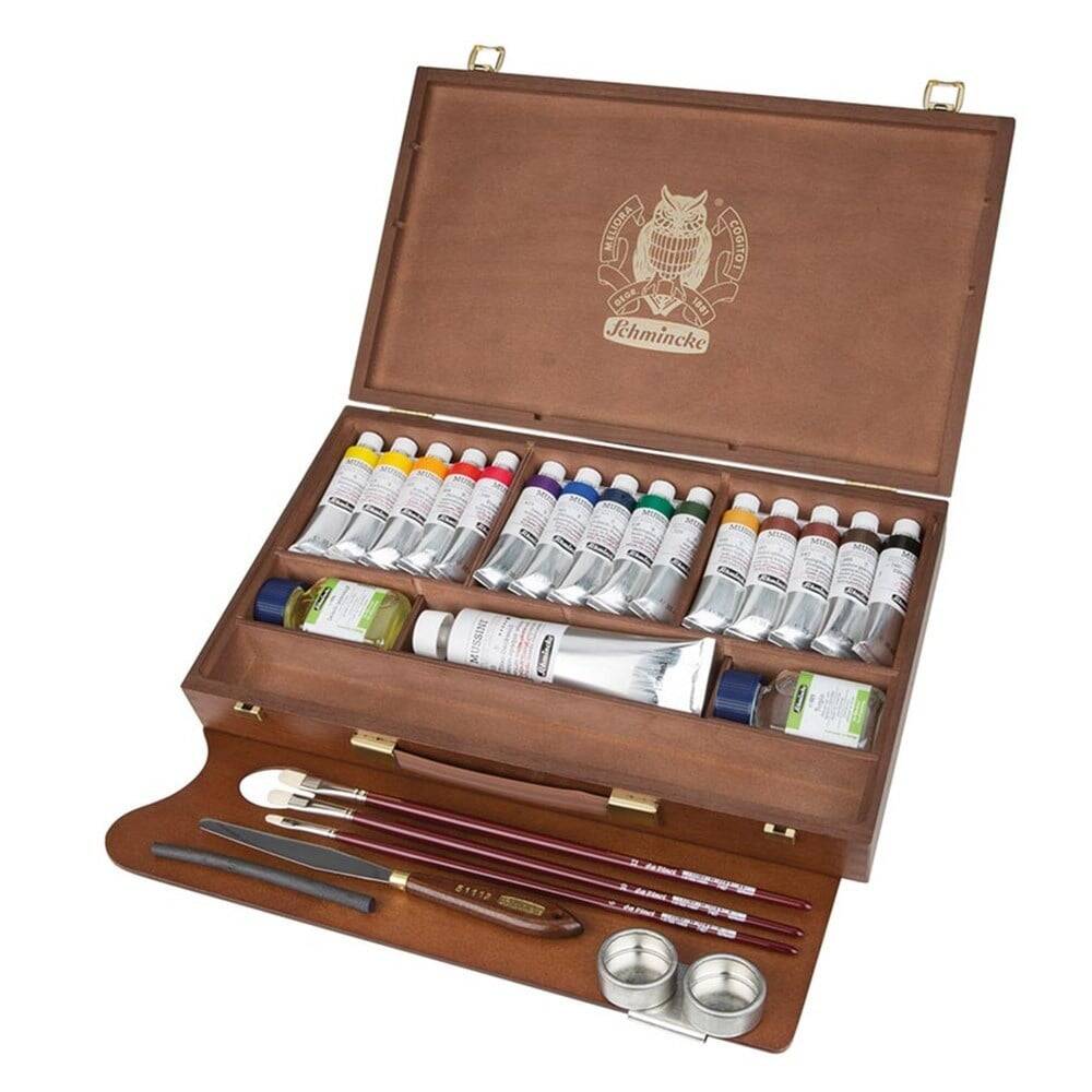 Schmincke Mussini Yağlı Boya Set Ahşap Kutu,15x35ml + white120ml