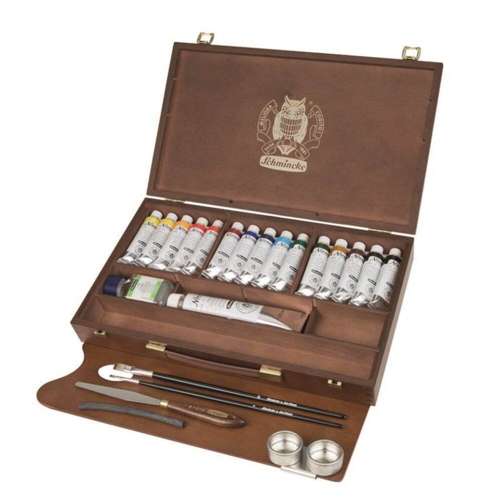 Schmincke Norma Professional Ahşap Kutu Yağlı Boya Seti,15x35ml+white120ml 60 ml