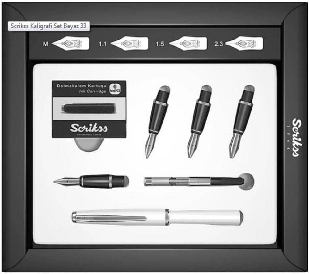 Scrikss Dolma Kalem Seti Beyaz 0,5 mm - 1 mm - 1,5 mm - 2 mm  ( Hat İçin Özel Kesilmiş Uçlar)