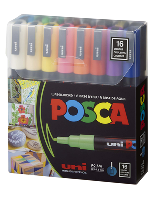 Uni Posca PC-3M (0.9-1.3mm) Marker Kalem Seti 16 Renk