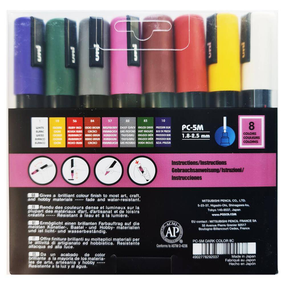 Uni Posca PC-5M 1.8-2.5 mm 8'li Koyu Renkler