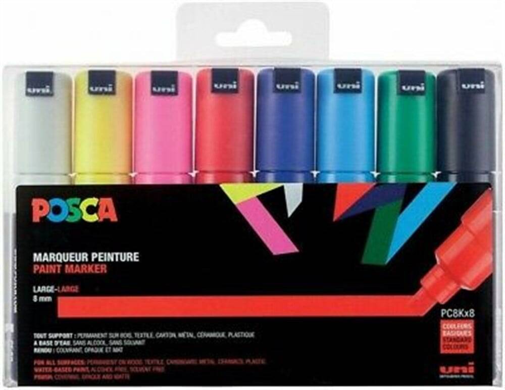 Uni Posca Pc-8K Boyama Markörü 8 mm Kesik Uç 7+1 Ana Renkler
