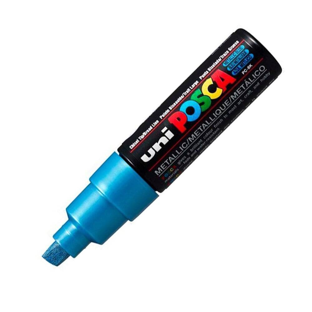 Uni Posca Pc-8K Boyama Markörü 8 mm Kesik Uç Metalik Mavi