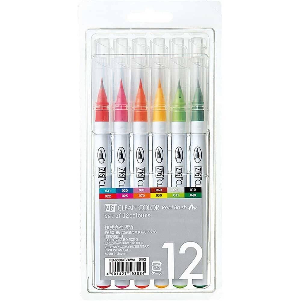 Zig Clean Color Real Brush Fırça Uçlu Marker Kalem 12 Renk Set