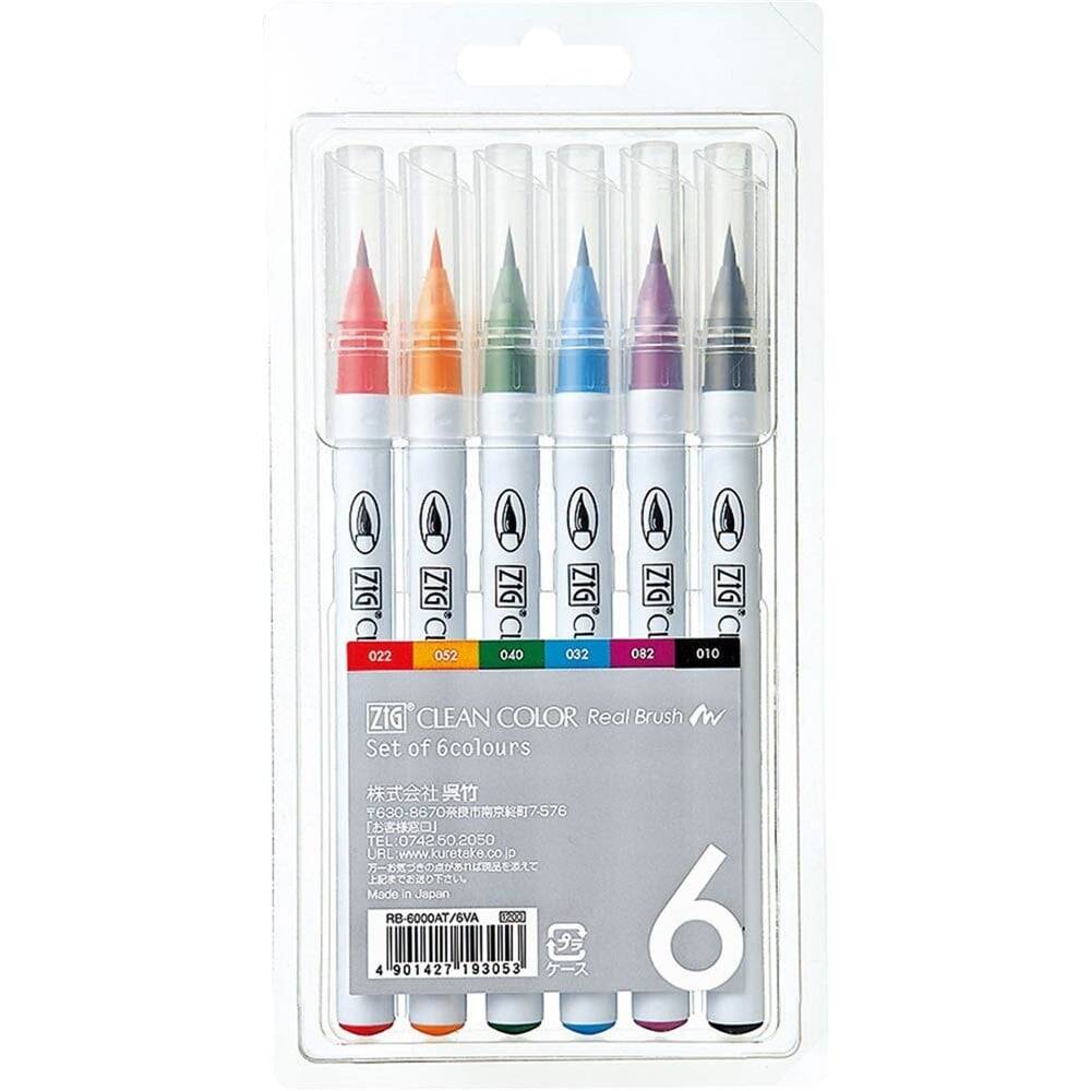 Zig Clean Color Real Brush Fırça Uçlu Marker Kalem 6 Renk Set