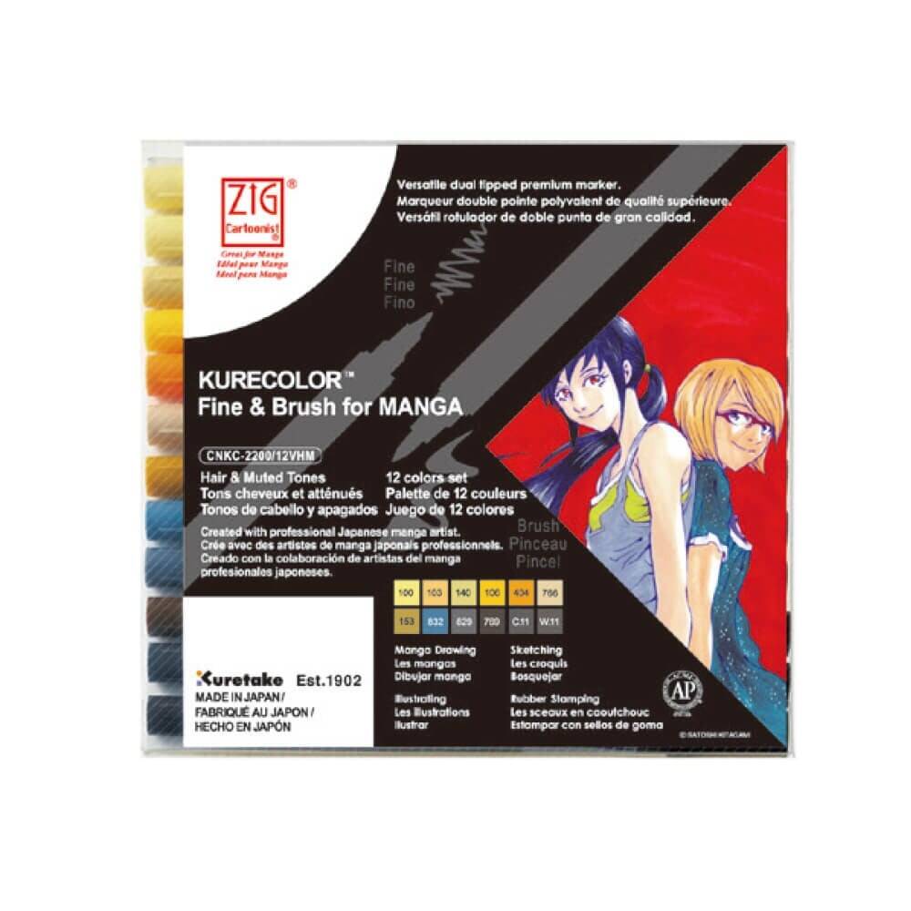 ZIG Kurecolor Mangaka Fine & Brush 12'li Set
